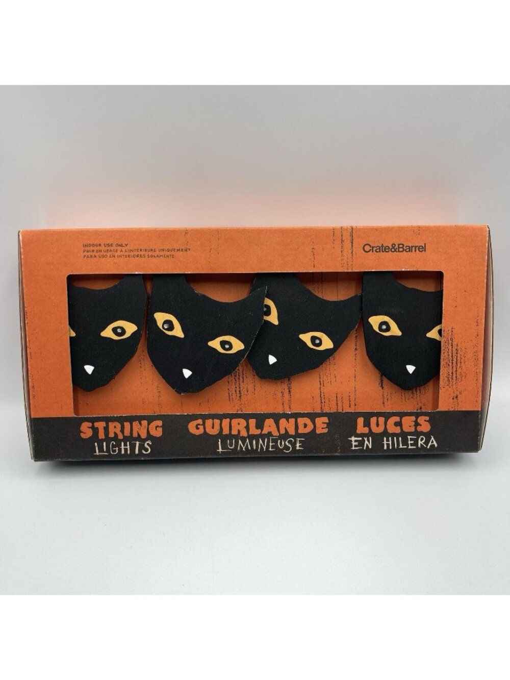 NEW Crate & Barrel Wood Black Cat Red Eyes String Lights 8 Cats 16 Lights